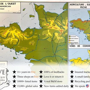 Vintage Französisch Poster Schule Bildungswand Anzeige De L'Ouest Paris Landwirtschaft Doppelseitig Lernkarte Diagramm Lehren c1970-80 / EVE