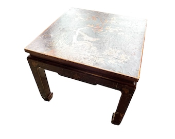 Vintage Asian Chinese Side Table Plinth Stand Decorated Wood Brown Display Rest Plinth Pot Side Small Tabouret c1960-70's / EVE