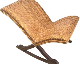 Vintage French Rocking Rattan Woven Footrest Traditional Worn Damaged c1960-70's / EVE