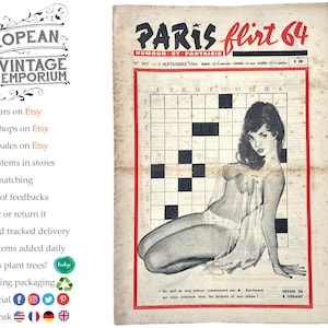 Vintage French Paris Flirt Number 397 5/9/1964 Adult Comic Newspaper Humour Fantasy Cartoons Romance Memorabilia Collector c1964-65 / EVE