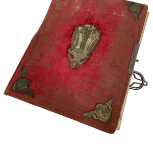 Antique French Red Velvet Clasped Photo Picture Postcard Album Collector Damaged Needs Repair Renovation c1900 / EVE