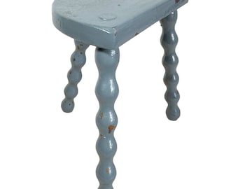 Grey Stool Vintage French Traditional Worn Weathered Milking D Small Chair Stand Bobbin Leg Rest Plinth Seating Tabouret c1960's / EVE