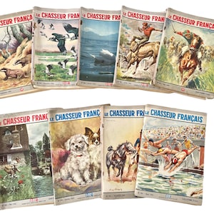 Vintage French Hunting Magazines Le Chasseur Francais Newspaper Wildlife Countryside Mid Century Advertising Collector c1950-60&#39;s / EVE