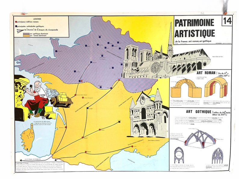 Vintage French Poster School Learning Educational Wall Display Architecture Paris Learning Map Chart Teaching c1970-80's / EVE image 3