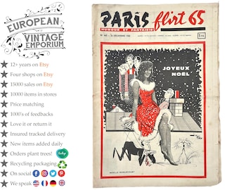Vintage French Paris Flirt Number 465 25/12/1965 Adult Comic Newspaper Humour Fantasy Cartoons Romance Memorabilia Collector c1964-65 / EVE