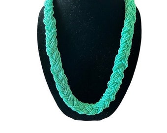 Vintage Braided Seed Bead Mint Green Necklace