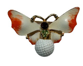 Broche/Pin de mariposa vintage de esmalte y diamantes de imitación