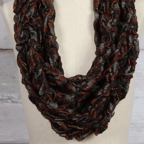 brownish-black chain crochet cowl/infinity scarf