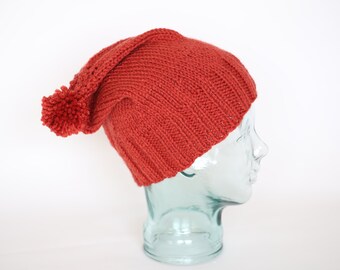 Porcelain red handmade knit slouch hat -adult