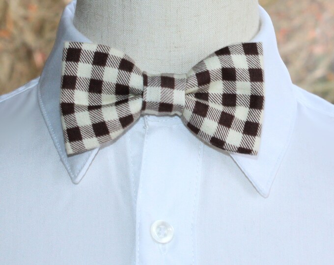 Choice of Men/'s or Boys Bow Tie Brown /& Beige Buffalo Plaid Pre-Tied Cotton Bow Tie