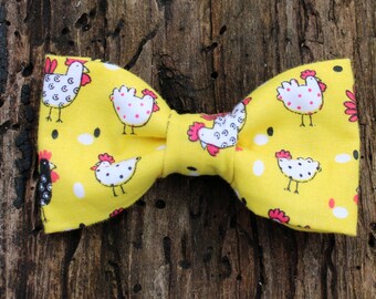 Boys Yellow With Chickens Clip On Cotton Bow Tie