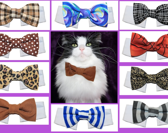 Free Shipping Cat Bow Tie ~ Cotton Bow Tie /& White Shirt Collar For Adult Cat Formal Bow Tie Brown Striped Plaid Leopard Print