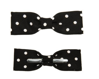 Choose Men/'s or Boys New Black With White Polka Dots Clip-On Cotton Bow Tie