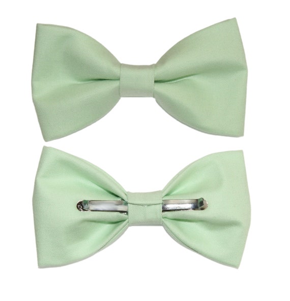 Boys Seafoam Green Clip On Cotton Bow Tie