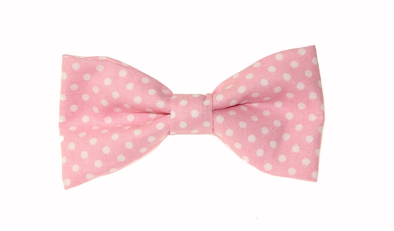 Mens Pink With White Dots Clip On Cotton Bow Tie Bowtie by amy2004marie