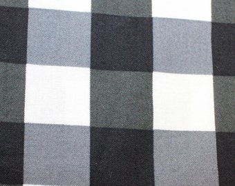 Black White Buffalo Plaid 100% Cotton Fabric - Choice of Half or Full Yard Cut - Quilting Sewing Fabric
