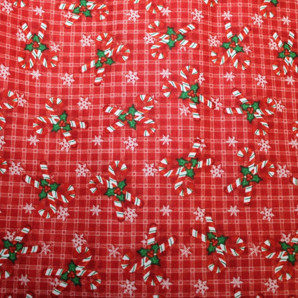 Christmas Festive Candy Canes 100% Cotton Fabric - Quilting Sewing Fabric