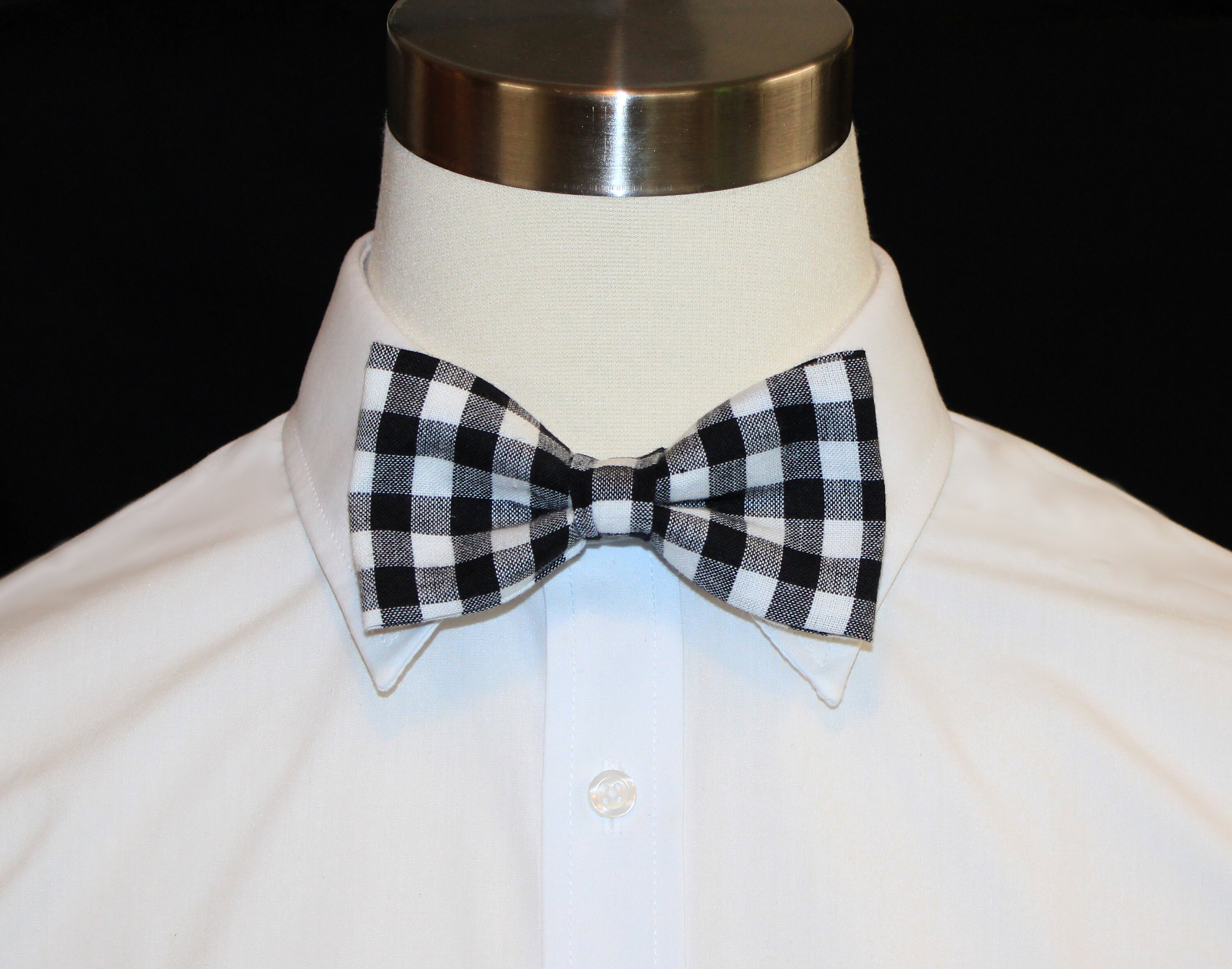 Black & White Buffalo Plaid Clip-On Cotton Bow Tie Men's | Etsy