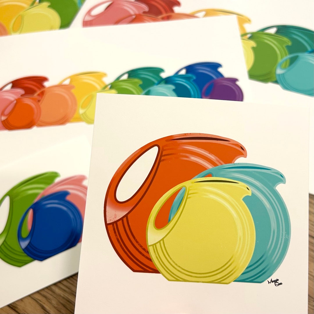 Fiestaware Pitcher Trio Collection Art Print Retro Kitchen Wall Mid