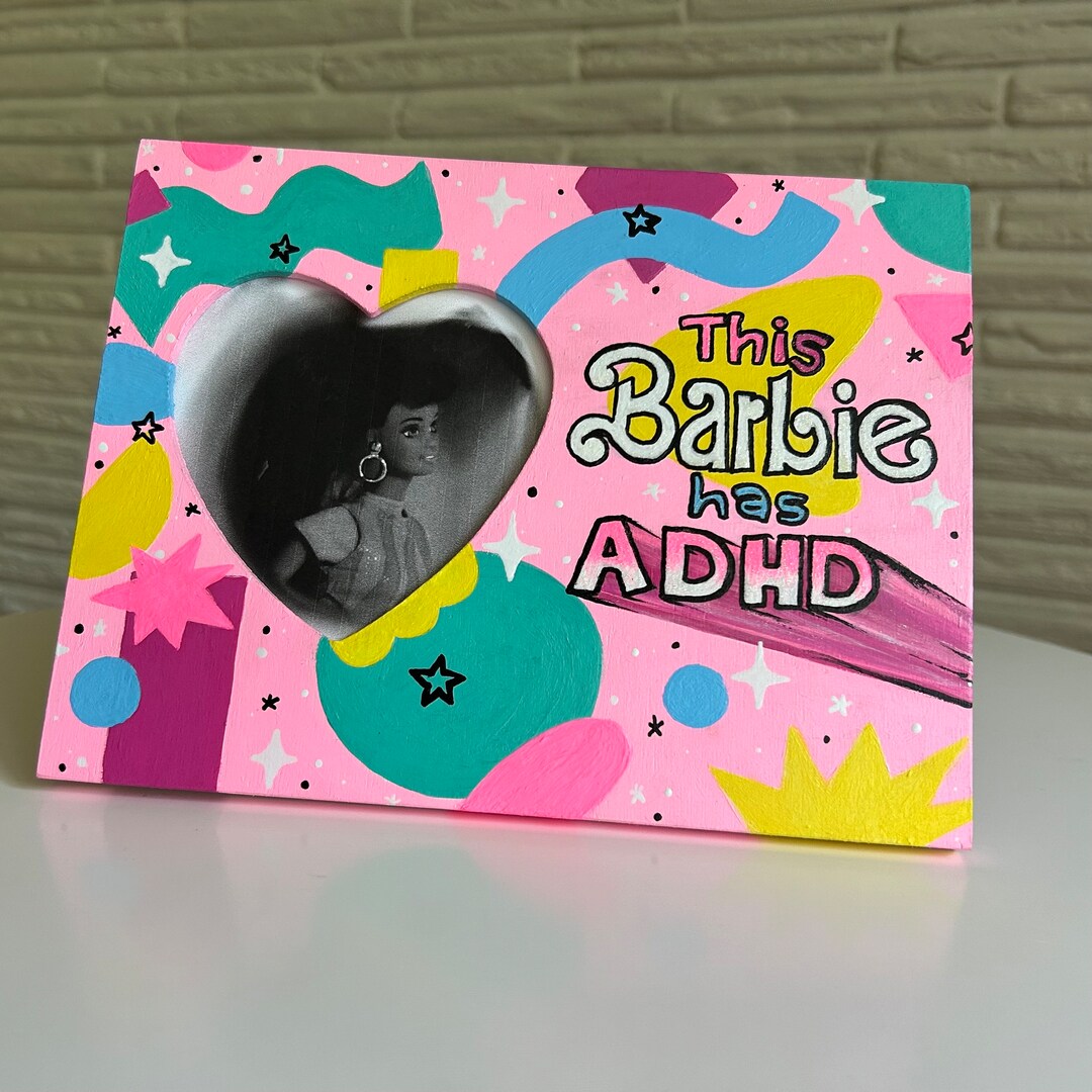 Adhd Frame Handpainted Wood Heart Picture Frame: ADHD Barbie, Glitter Sparkles - Etsy