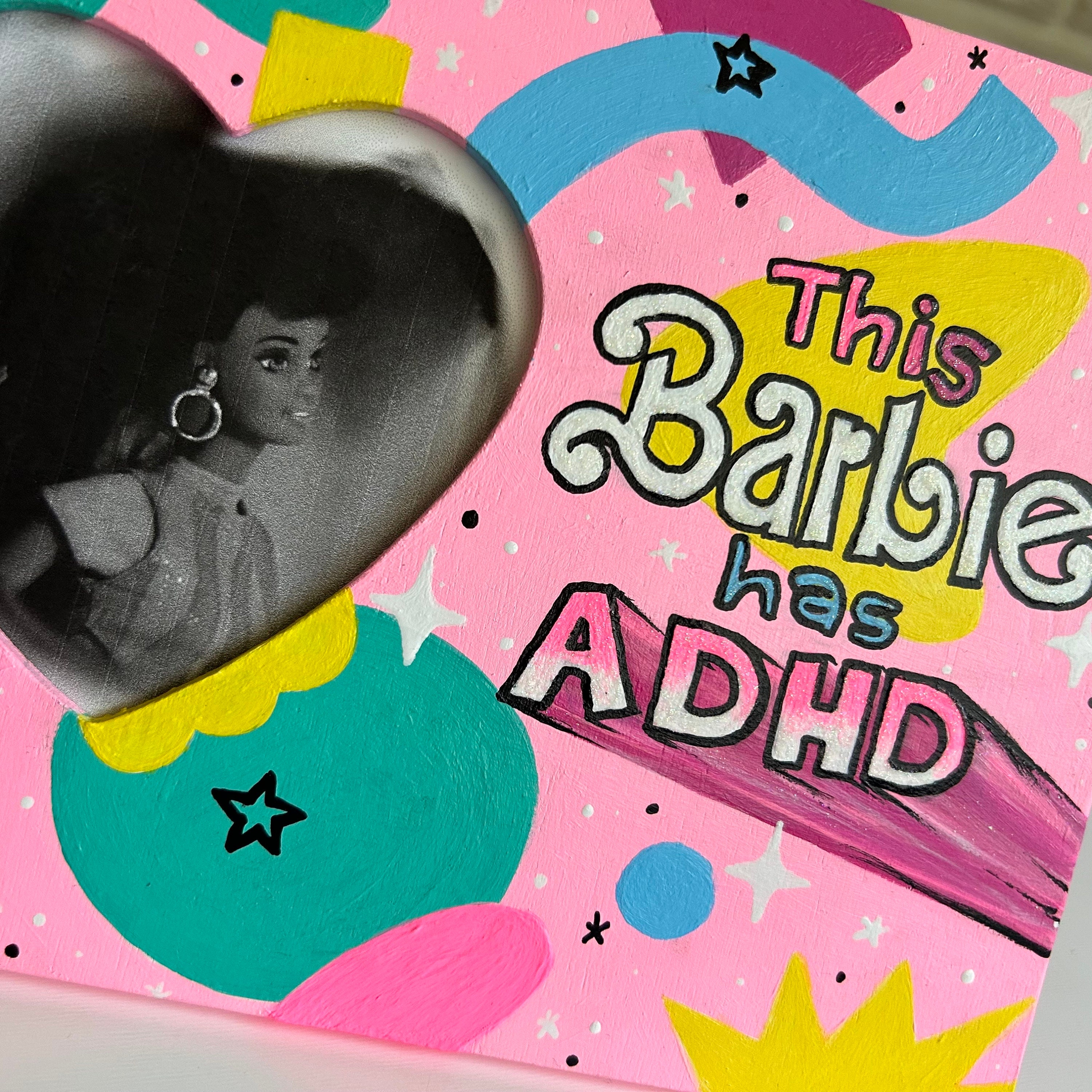 Adhd Frame Handpainted Wood Heart Picture Frame: ADHD Barbie, Glitter Sparkles - Etsy