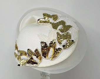 1980s Gold Lurex Tall Pillbox Hat Huge Pouf Church Wedding  display picture 2