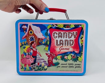 Mod Vintage Box Purse // Antique Mid Century Lunchbox // Candy Land Game Metal Lunch Box