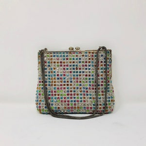 50s 60s Pastel Crystal Beaded Handbag / Rhinestone Encrusted Purse / Sparkling Faux Diamond Evening Clutch