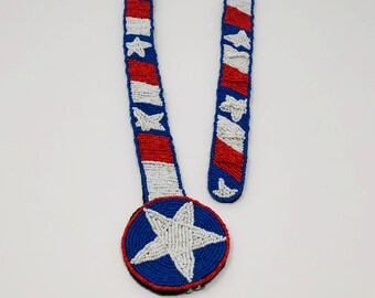 Patriotic Embellished Belt // Red White and Blue Beaded Belt  display picture 3