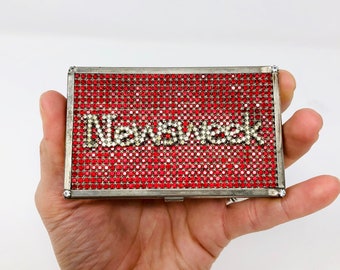 RARE Crystal Rhinestone Glam Mirror Compact // 1980’s RARE Vintage Novelty Case // 80's Newsweek Old Hollywood Glamour