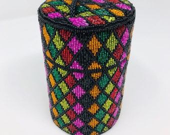 Bob Mackie Fully Beaded Cylinder Purse Retro Beaded Evening Bag Rainbow Beaded Round Hard Shell Capsule Handbag Etsy