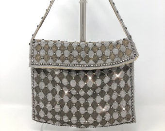 Sac de soirée antique orné de cristaux strass//sac à main en perles d'acier incrusté de diamants de la fin des années 1800 ou du début des années 1900