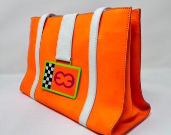 90s Escada Couture Designer Handbag // 1990's Neon Retro Purse // Fluorescent Mod Vintage Tote Shoulder Bag