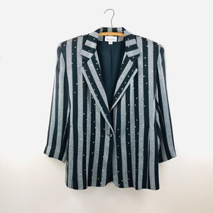 Crystal Encrusted Striped Blazer // Rhinestone Embellished Jacket // 90s Glam Blazer Suit