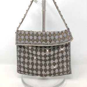Antique Rhinestone Crystal Embellished Evening Bag // Late 1800&#39;s or Early 1900&#39;s Diamond Encrusted Steel Beaded Purse