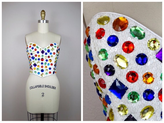 RARE Rainbow Jewel Encrusted Bustier / 1990’s Vin… - image 1