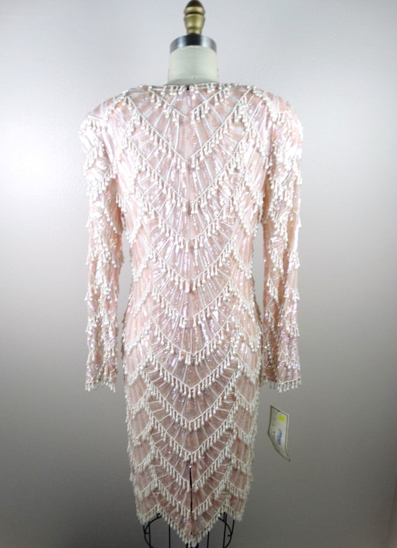 Teardrop Pearls Beaded Dress / Pink Sequin Pearl Bead - Gem