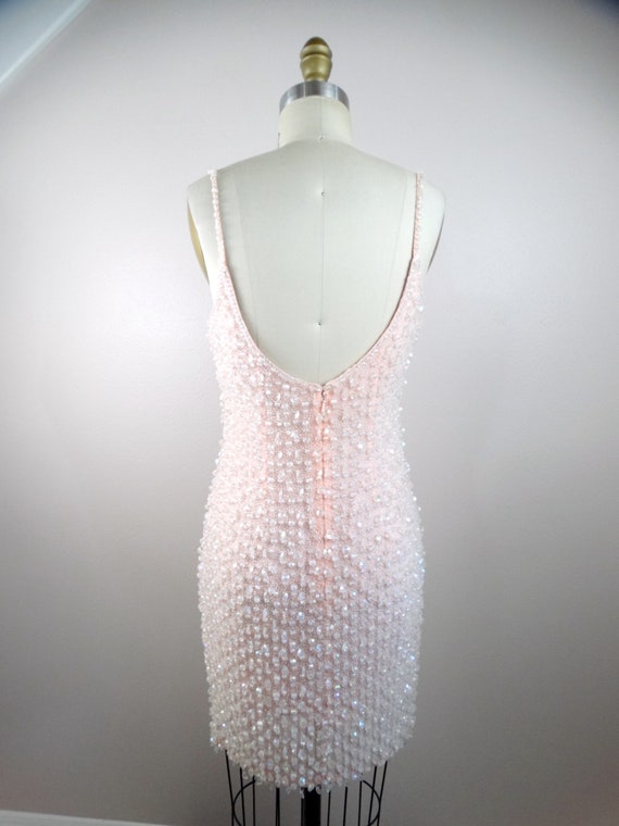 80s Iridescent Jewel Beaded Dress // Pastel Blush… - image 7