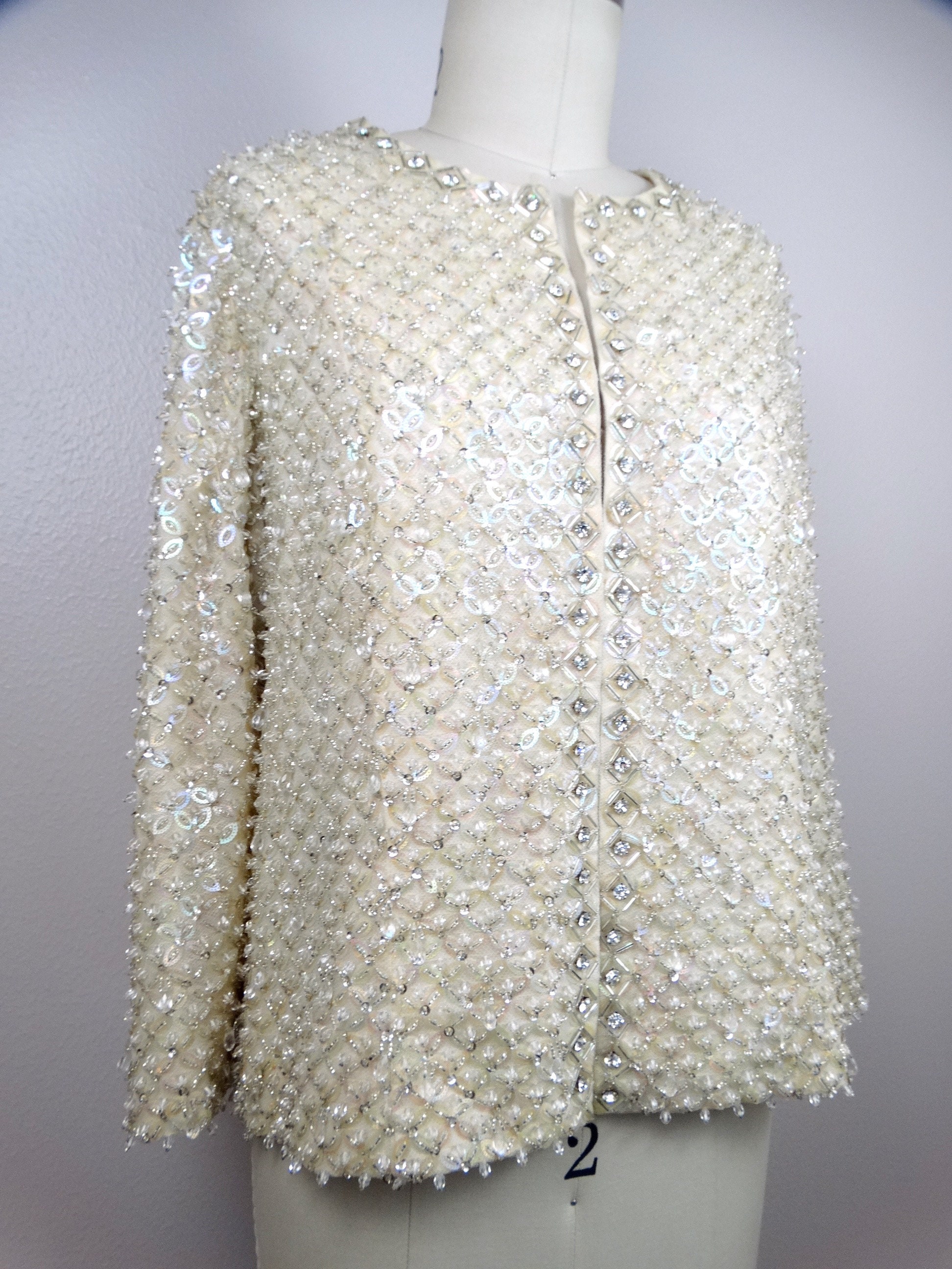 50s Rhinestone Crystal Sequined Cardigan / 1950s Iridescent | Etsy