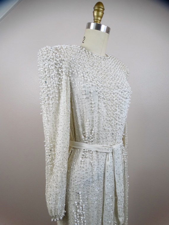 Vintage Pearl Beaded Dress / Heavy Embellished Go… - image 4