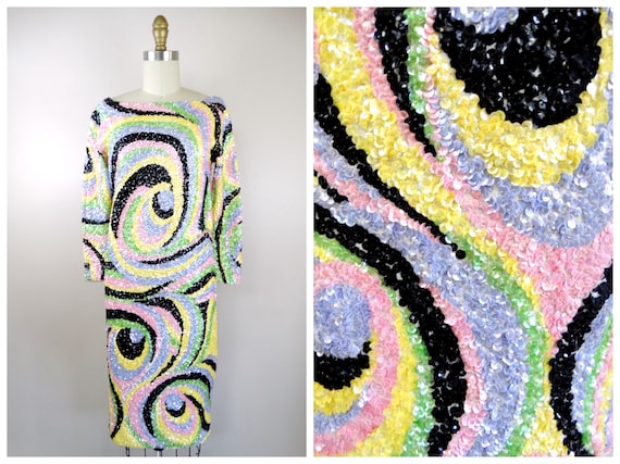 60s Mod Sequin Wool Dress // 1960s Psychedelic Sw… - image 1