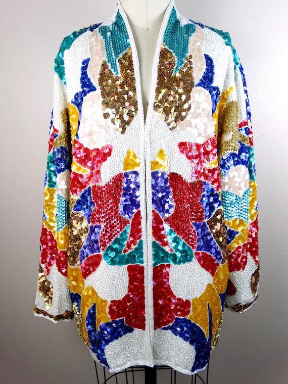 BOLD Sequin Jacket // Vintage Bright Sequined Jac… - image 2