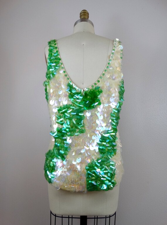 50s 60s Paillette Sequin Top // Kelly Green and I… - image 4