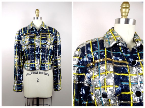 Tartan Sequin Jacket // Vintage Plaid Sequined Jac