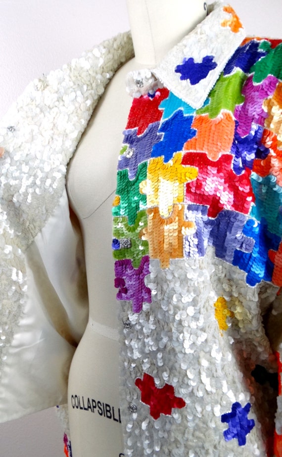 GLAM All Embellished Sequin Jacket / Rainbow Puzz… - image 7