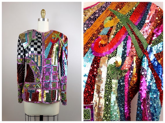 Naeem Khan Beaded Sequined Jacket // RETRO Rainbo… - image 1