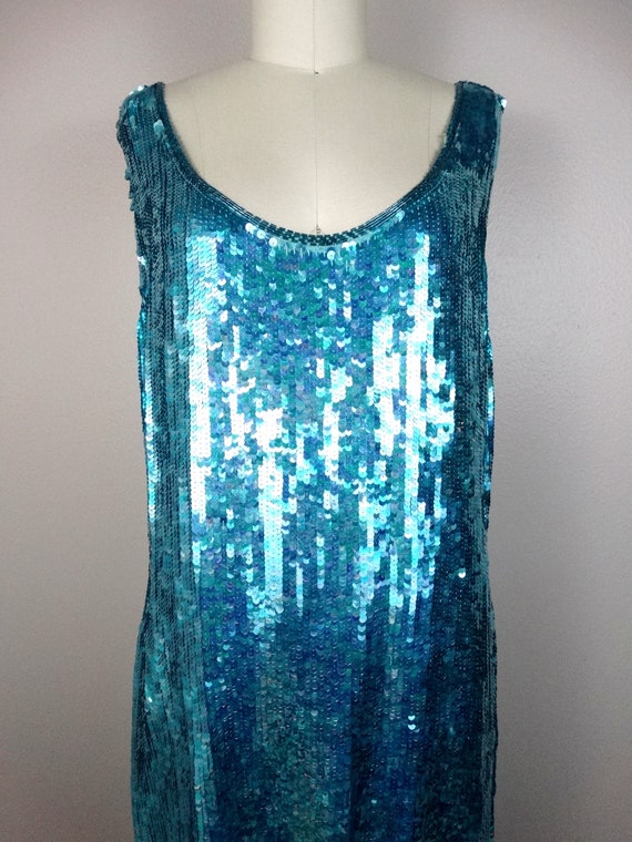L/XL Designer Couture Sequined Dress / Bright Tur… - image 2