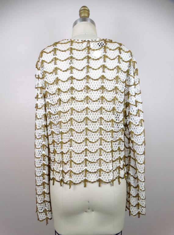 RARE Gold Beaded Fringe Lace Bolero Cardigan by S… - image 8