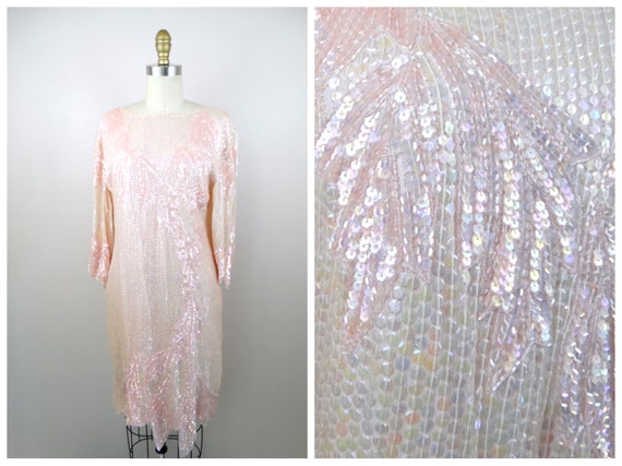 Iridescent Blush Pink Sequin Dress / Pastel Pink … - image 1