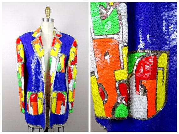 NEON Colorblock Sequin Blazer // Bright Color-blo… - image 10